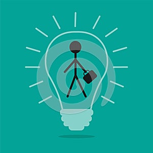 Businessman line icon. Creative idea. Light bulb shining. Success concept. Flat design. Green background. Isolated