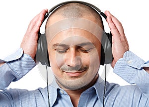 Businessman listening music