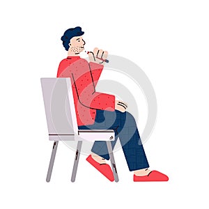 Businessman listens to lecturer or coacher, flat vector illustration isolated.