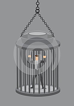 Businessman in Locked Cage Vector Illustration