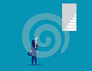 Businessman look door too up to reach. Concept business vector illustration, Open, Failure,High