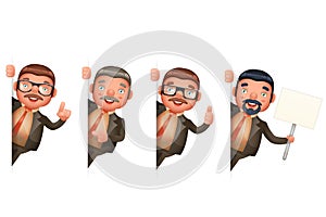 Businessman Look Out Corner Cute Man 3d Realistic Cartoon Character Design Isolated Set Vector Illustration