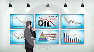 Businessman looking on chart of falling oil prices