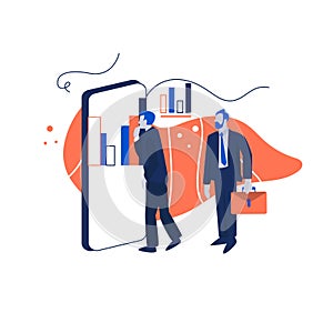 Businessman looking chart and graph in the smartphone