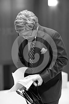 Businessman looking through files