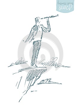 Businessman looking future concept vector sketch.