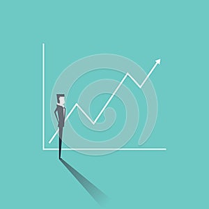 Businessman looking at a graph with sales or profit going up.