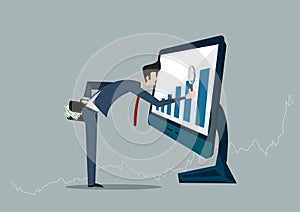 Businessman looking for investment opportunity standing on growth graph. Profit Stock Market. on laptop computer