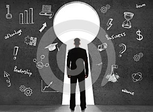 Businessman looking on keyhole