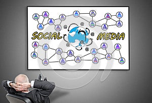 Businessman looking at social media concept