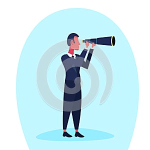 Businessman looking through telescope business man vision concept cartoon character flat