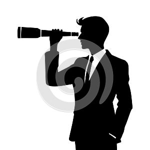 Businessman looking telescope silhouette. Forecast, vision in business concept