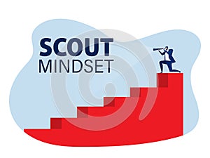 Businessman looking through a telescope on stair step scout mindset concept . vector illustration