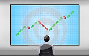 Businessman looking to chart