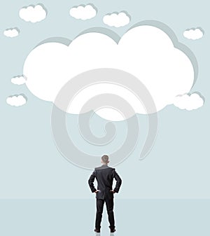 Businessman looking up at empty idea