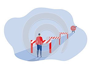 Businessman looking way  with Overcoming obstacle on road forward to goal .Vector illustration cartoon design