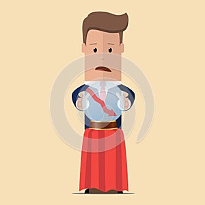 Businessman looks in a crystal ball on a graph with an arrow down. Businessman predict the future, forecast for business.Vector il