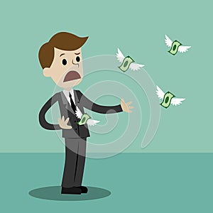 Businessman losing his money. Money fly away like birds. Vector illustration photo