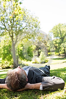 Businessman lying in park