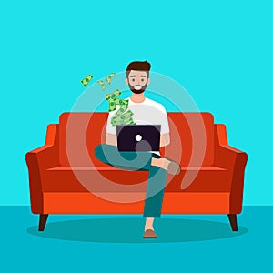 Businessman making money online, illustration vector cartoon