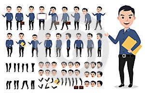 Businessman or male vector character creation set. Professional man holding folder