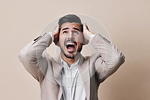 businessman man crazy screaming sad portrait angry work boss suit business