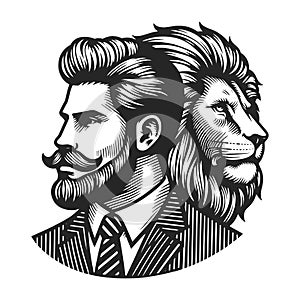 Businessman Man and Lion Fusion vector