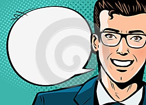 Businessman, man in suit says. Business concept. Pop art retro comic style. Cartoon vector illustration