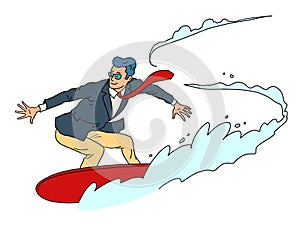 a businessman man on a water board is engaged in surfing, speed and summer sports