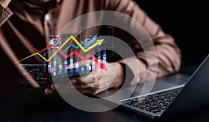 Businessman management finance and investment concept, Capital gain world money economic growth. coin stack financial graph chart