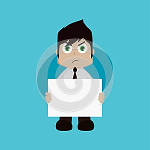 businessman manager at work holding blank sign cartoon art