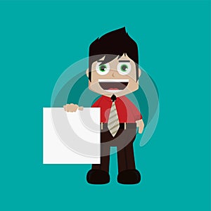 businessman manager at work holding blank sign cartoon art