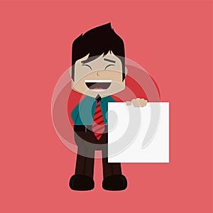 businessman manager at work holding blank sign cartoon art