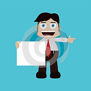 businessman manager at work holding blank sign cartoon art