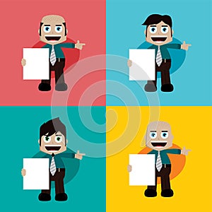 businessman manager at work holding blank sign cartoon art