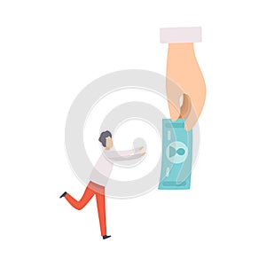 Businessman Manipulating Man with Money, Controll, Manipulation of People Concept Vector Illustration