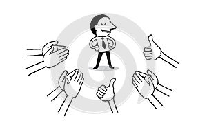 Businessman with many Hands clapping ovation and thumps up on white background. applaud hands. isolated vector illustration outlin photo