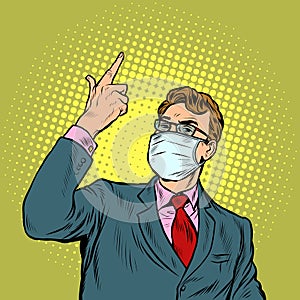 Businessman in a medical mask. The epidemic of coronavirus