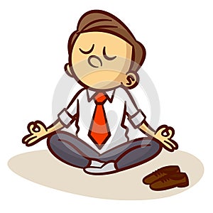 Businessman is meditating and relaxing in lotus pose