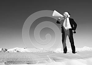 Businessman Megaphone Holiday Season Concept