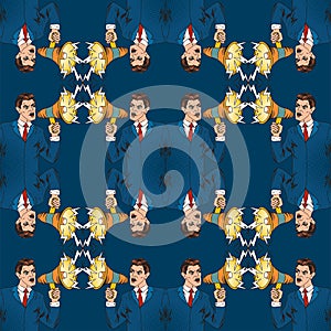 Businessman with megaphone pop art style vector illustration human seamless pattern background comic book style