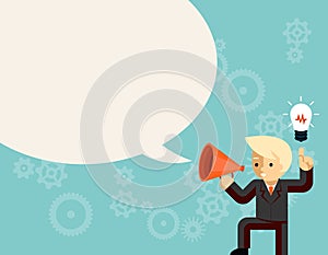 Businessman with megaphone speaking idea speech