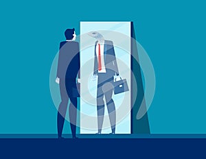 Businessman with mirror reflect yourself. Concept business vision vector illustration, Fraud and Duplicity