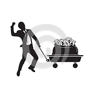 Businessman with money in cart