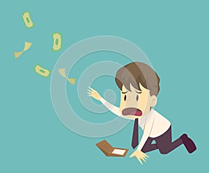 Businessman with money flying away.cartoon of business,employee unsuccess is the concept of the man characters business,the mood