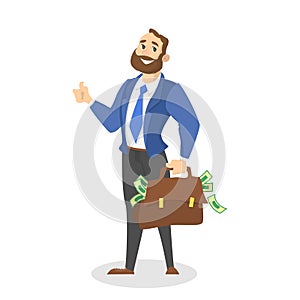 Businessman with money. Happy successfull man standing