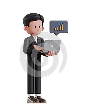 businessman monitoring growth statistics on laptop screen
