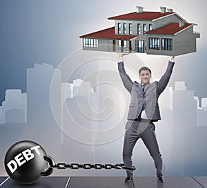 Businessman in mortgage debt financing concept