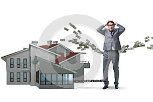 The businessman in mortgage debt financing concept