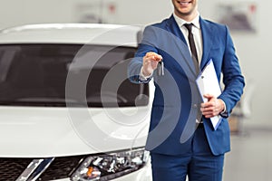 Businessman in motor show